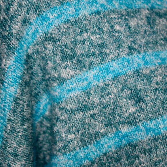 Eddie Bauer Vintage Teal & Gray Striped Turtleneck Sweater | Mohair Wool Blend - Picture 5 of 6